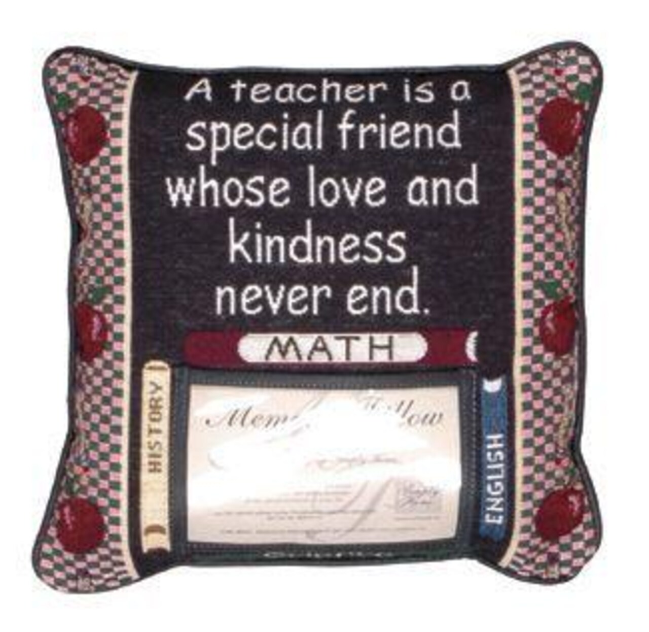 Simply Home 12" Red Checkered Teacher Quote Printed Square Throw Pillow